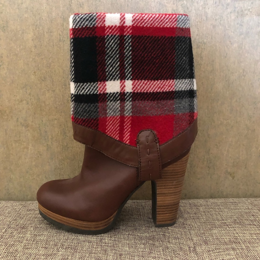 Lucky Brand Platform Red Plaid Brown Boots